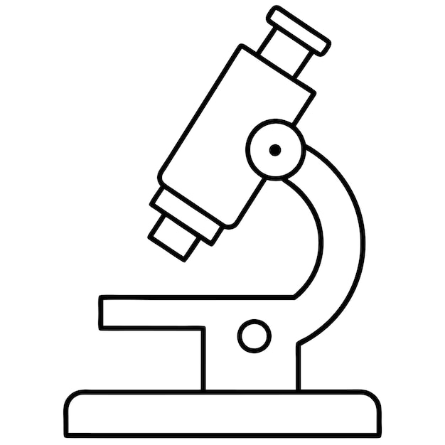 Ícono de microscopio Elemento de silueta del logotipo de la línea de arte vectorial negra y blanca