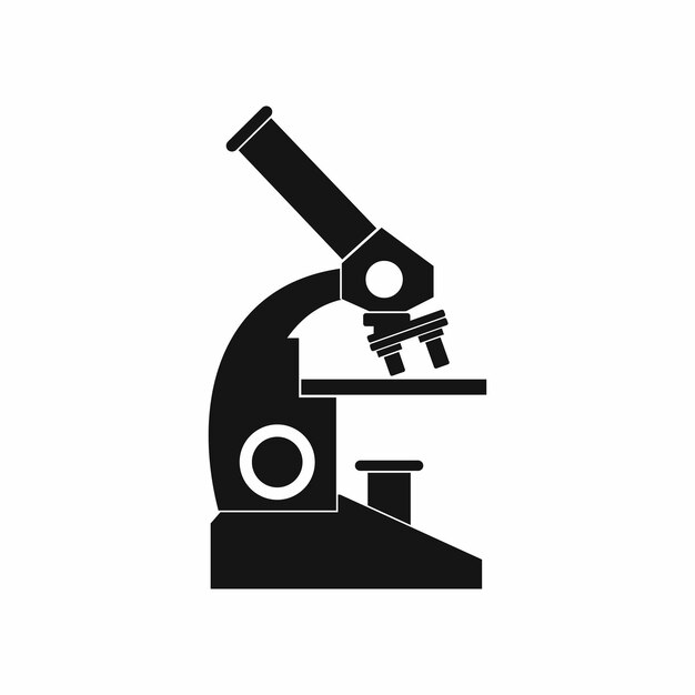 Icono de microscopio de forma sencilla sobre un fondo blanco.