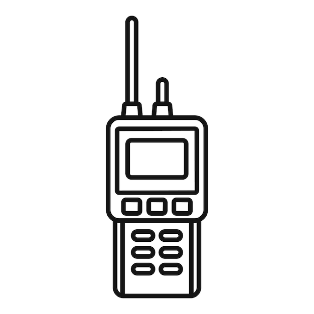 Icono militar de walkie talkie Contorno de icono de vector militar de walkie talkie para diseño web aislado sobre fondo blanco