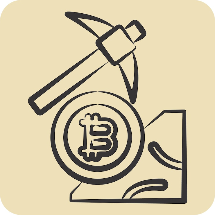 Vector icono de minería de bitcoin relacionado con criptografía símbolo estilo dibujado a mano ilustración de diseño simple