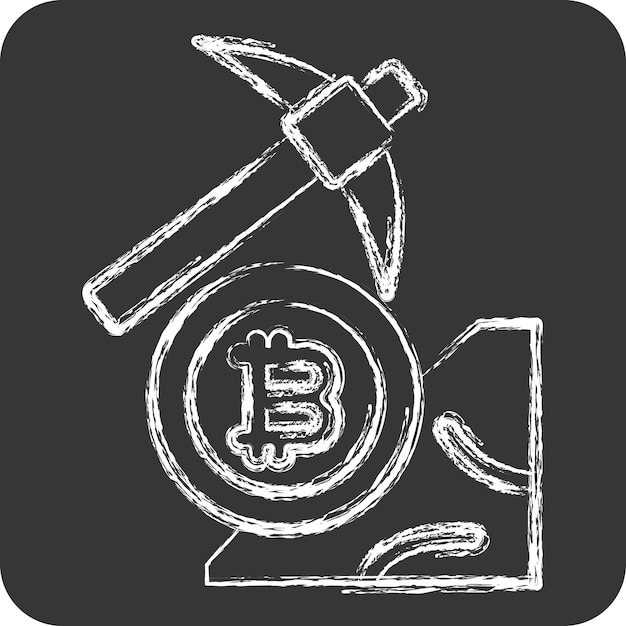 Icono de minería de Bitcoin relacionado con el símbolo de criptografía tiza Ilustración de diseño sencillo de estilo
