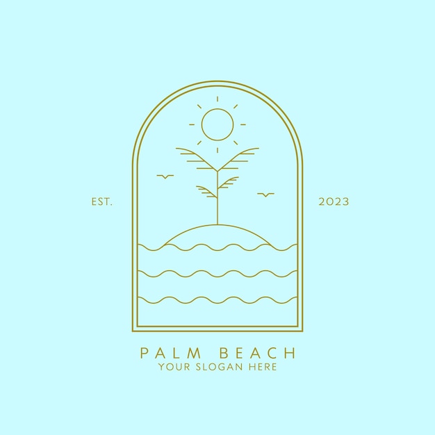 Vector icono minimalista del logotipo de palm beach. diseño de vacaciones de naturaleza lineal minimalista de lujo.