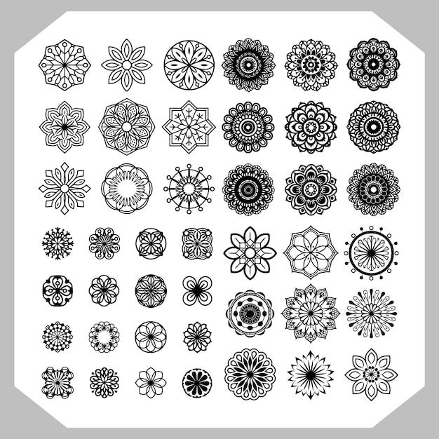 El ícono minimalista de Mandala diseña siluetas vectoriales perfectas