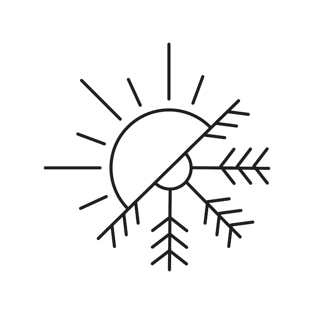 Icono minimalista de sol y copo de nieve para diseños relacionados con la temperatura y la climatización