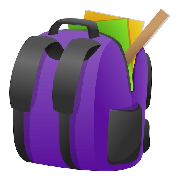 Icono de mochila escolar completa Caricatura de icono de vector de mochila escolar completa para diseño web aislado sobre fondo blanco