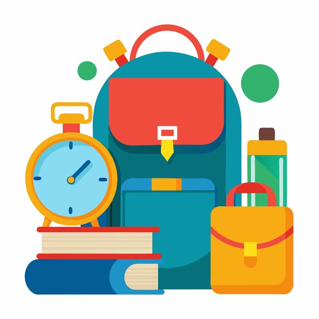 Icono de la mochila de regreso a la escuela Bolsa escolar con libros y herramientas escolares Bolsa con suministros regla