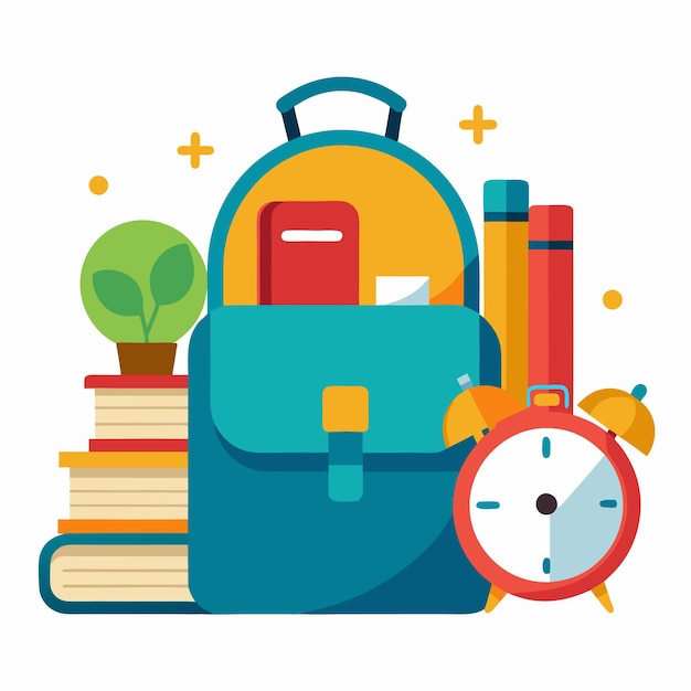 Icono de la mochila de regreso a la escuela Bolsa escolar con libros y herramientas escolares Bolsa con suministros regla