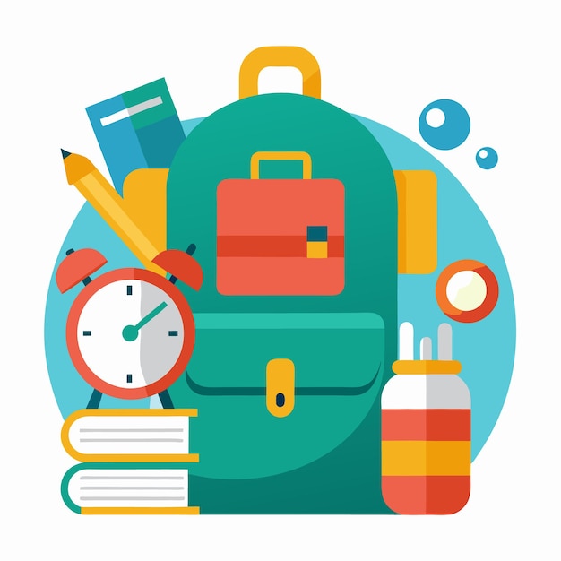 Icono de la mochila de regreso a la escuela Bolsa escolar con libros y herramientas escolares Bolsa con suministros regla