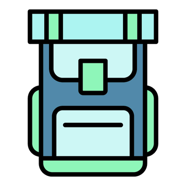 El icono de la mochila de senderismo Contorno del icono vectorial de la mochilla de senderismo Color plano aislado
