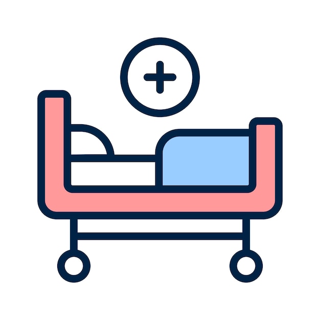 Icono de moda de una cama de hospital que representa la atención al paciente y el tratamiento médico