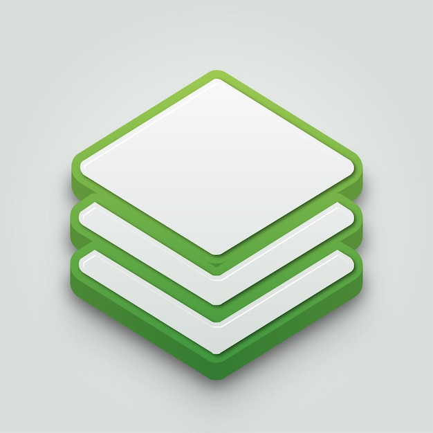 Icono moderno de capas verdes y blancas en 3D con fondo editable