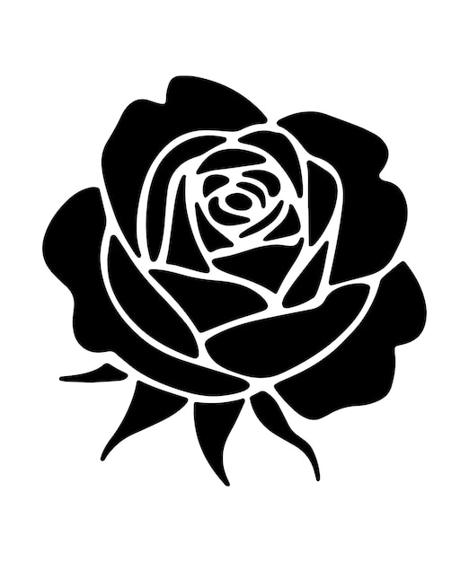 Icono moderno de la rosa negra sobre un fondo blanco