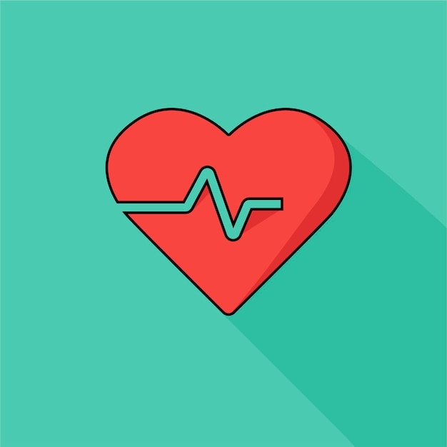 Icono moderno salud cardio fondo verde y estilo plano urgencia larga sombra electrocardiograma vector ilustración