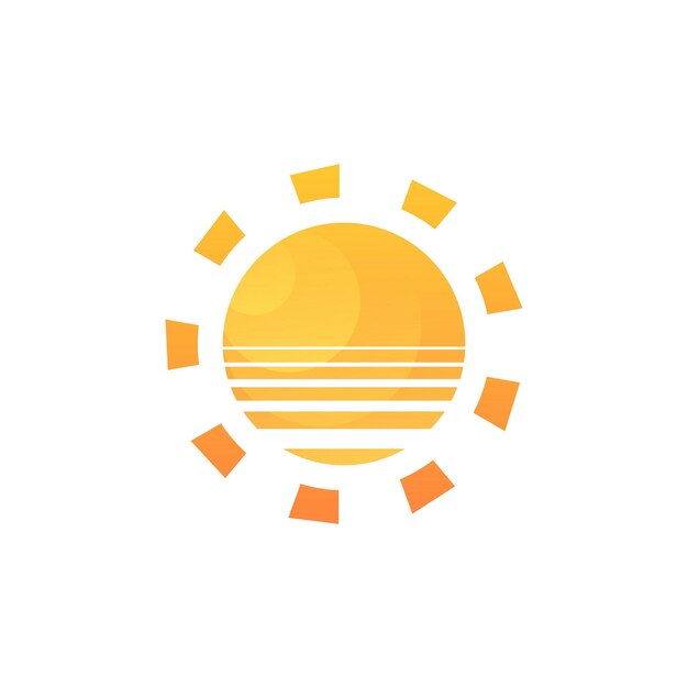 Icono moderno de sol. Forma de círculo soleado. Símbolo de verano concepto de logotipo vectorial aislado sobre fondo blanco.