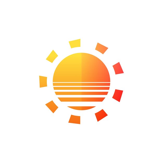 Icono moderno de sol. Forma de círculo soleado. Símbolo de verano concepto de logotipo vectorial aislado sobre fondo blanco.