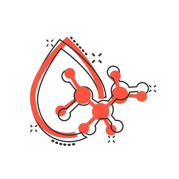 Icono de molécula de ácido en estilo cómic Ilustración de vector de dibujos animados de ADN sobre fondo blanco aislado Concepto de negocio de efecto de salpicadura de modelo amino