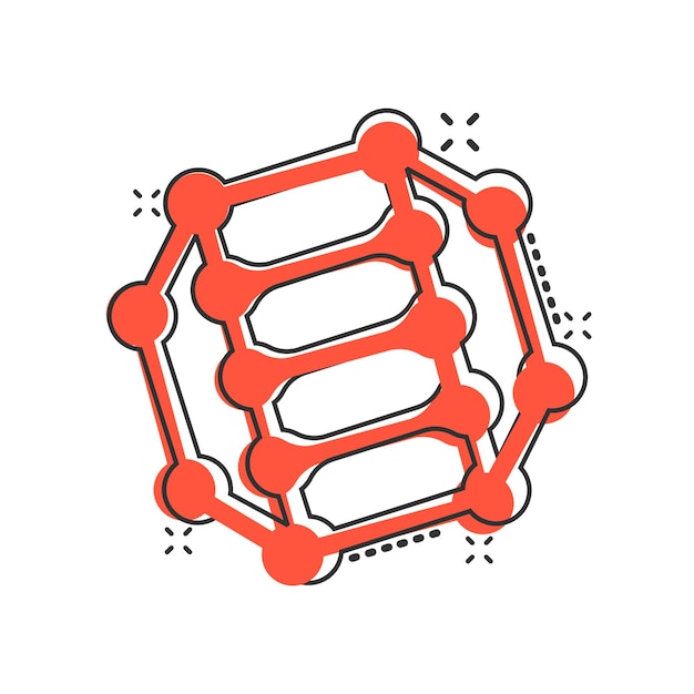 Icono de molécula de adn en estilo cómic Ilustración de vector de dibujos animados de átomo sobre fondo blanco aislado Concepto de negocio de signo de efecto de salpicadura de espiral molecular