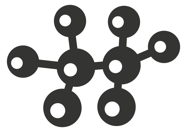 Icono de molécula negra Logotipo químico Símbolo de estructura aislado sobre fondo blanco