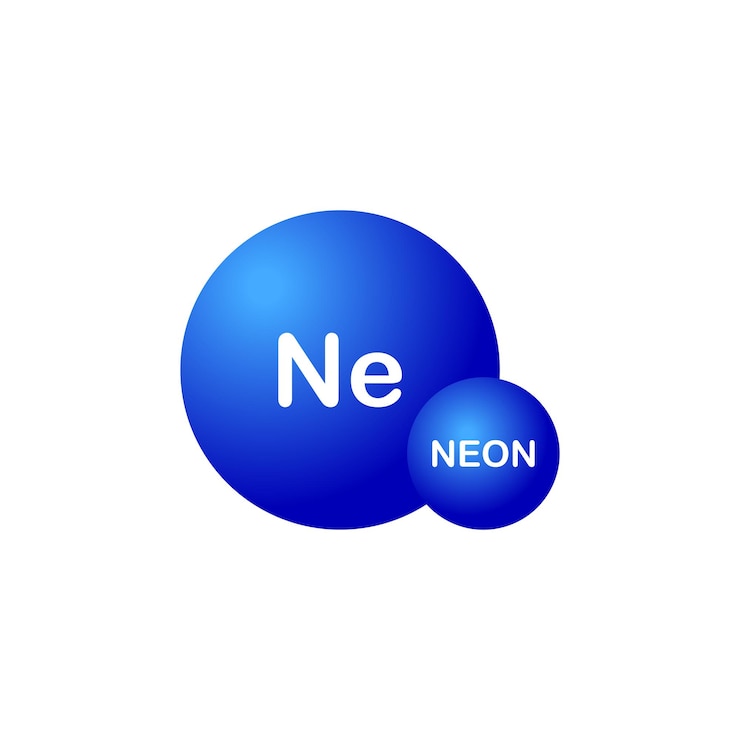 Vector icono de la molécula de neón molécula del elemento neón química y concepto de investigación científica