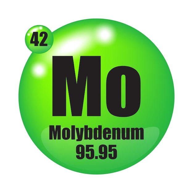 Icono de molibdeno Elemento químico Mo Número atómico 42 Masa 9595 Imagen de esfera verde Símbolo vectorial