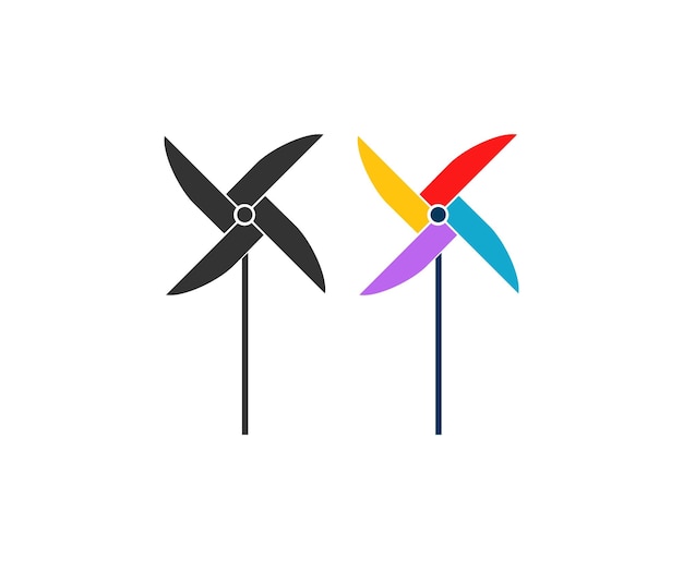 Icono de molinetes de colores Vector de juego de aire de símbolo de ilustración de molino de viento de papel