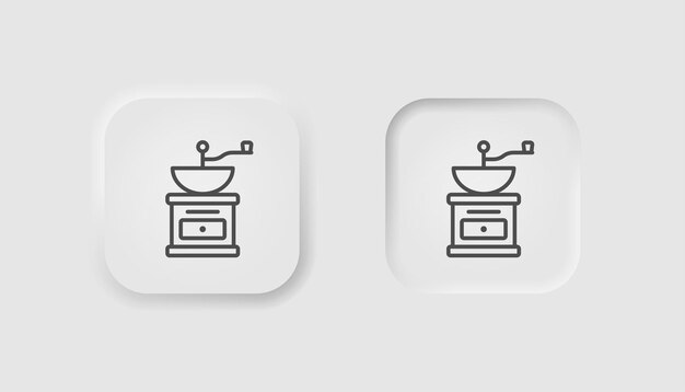 Icono de molinillo de café manual en estilo neumorfismo Iconos para la interfaz de usuario blanca de negocios UX Símbolo de desayuno Granos de café antiguos vintage cocina cafetería Estilo neumórfico Ilustración vectorial