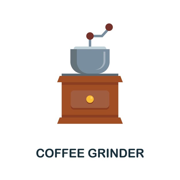 El icono del molinillo de café plano es un elemento simple del café.
