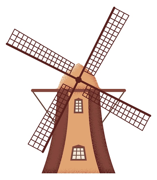 Vector icono de molino de viento rural edificio con textura de granja de campo