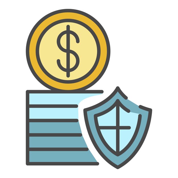 Icono de moneda de dinero asegurado Contorno de icono de vector de moneda de dinero asegurado color plano aislado en blanco