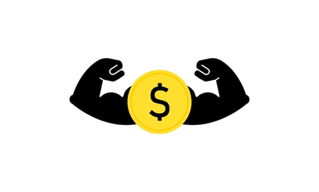 Icono de moneda de dólar. Músculos fuertes. Concepto de negocio. Vector EPS 10. Aislado en el fondo.