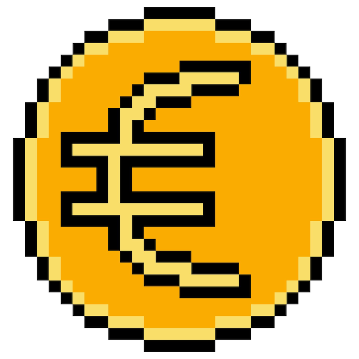 Vector icono de moneda de euro de pixel art ilustración vectorial