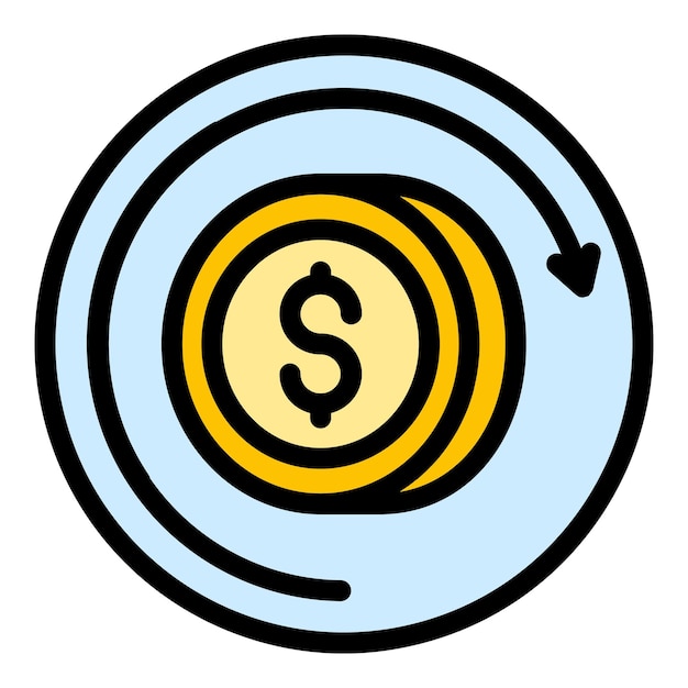 Icono de moneda y flecha circular Contorno de la moneda y la flecha circular Icono vectorial de color plano aislado