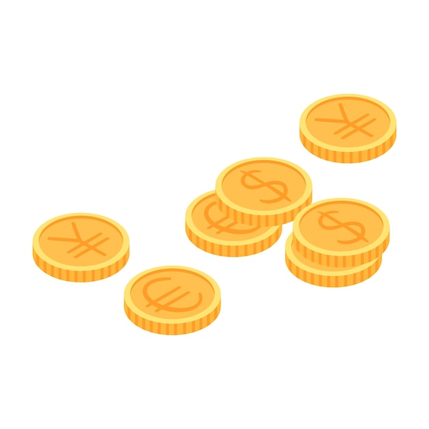 icono de la moneda isométrica de la moneda de un dólar en un blanco