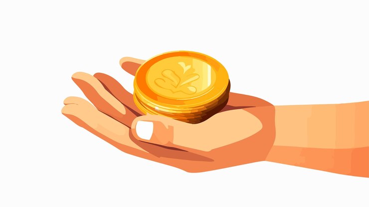 Vector icono con una moneda de oro en la mano y cambio de dinero en los dedos