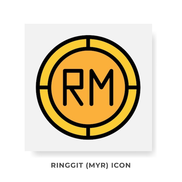 Icono de la moneda Ringgit MYR de Malasia Símbolo financiero Iconos planos en diseño gráfico de color dorado