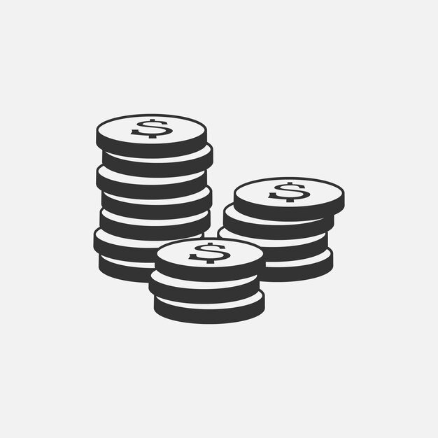 Icono de monedas aislado sobre fondo gris. conjunto de iconos de dinero. símbolo de dinero de línea para el diseño de sitios web. ilustración vectorial