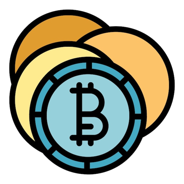 El icono de las monedas de la cadena de bloques Contorno del icono vectorial de las moedas de la línea de bloques Color plano aislado