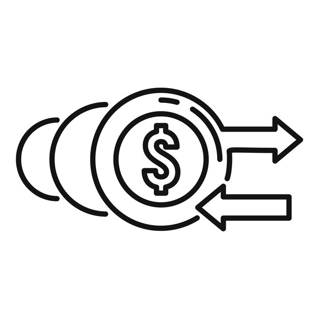 Icono de monedas de dinero de descuento Icono de vector de monedas de dinero de descuento de esquema para diseño web aislado sobre fondo blanco