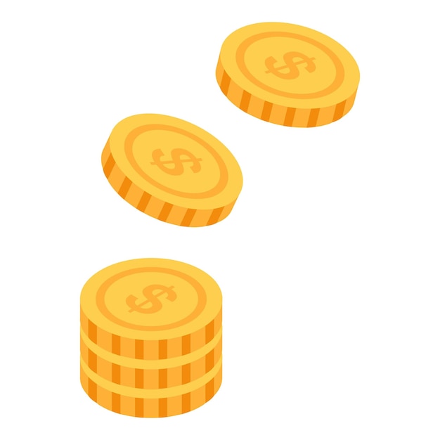 Icono de monedas de dinero de oro Isométrico de icono de vector de monedas de dinero de oro para diseño web aislado sobre fondo blanco