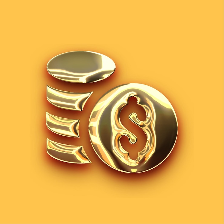 Vector icono de monedas de dólar de oro de cromo premium con fondo amarillo personalizable
