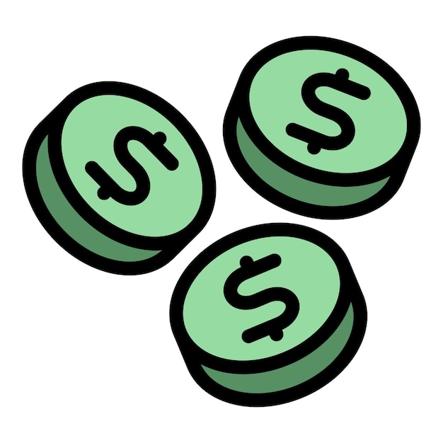 Icono de monedas de dólar vector de contorno Pila de monedas Finanzas dinero color plano