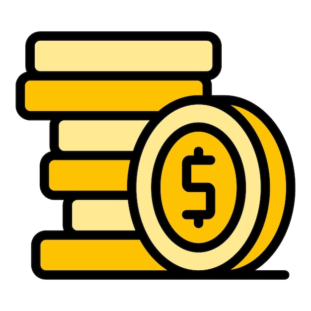 Icono de monedas en efectivo Contorno Icono vectorial de monedas de efectivo para diseño web aislado en fondo blanco de color plano