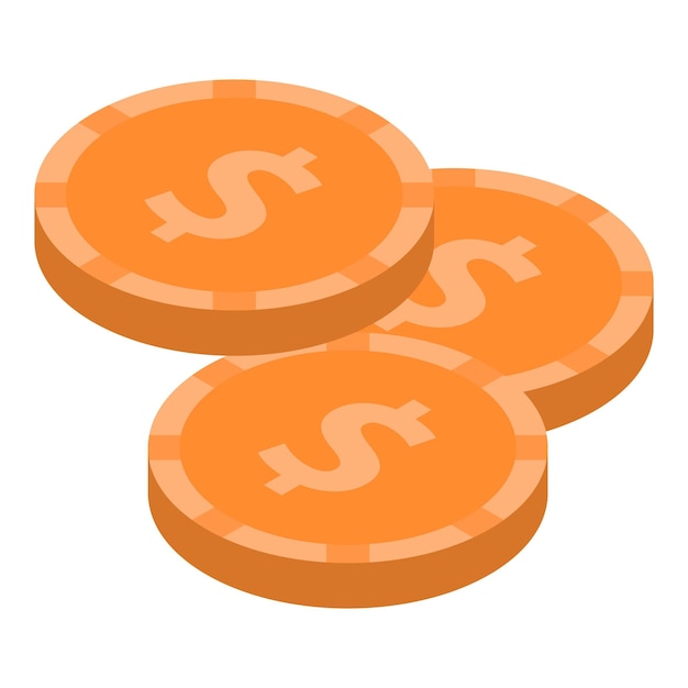 Icono de monedas de oro Isométrica de icono de vector de monedas de oro para diseño web aislado sobre fondo blanco