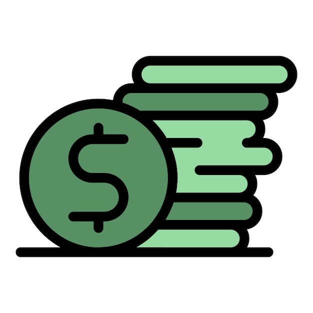 Vector icono de monedas vector de contorno pila de monedas de dólar color de efectivo del banco plano