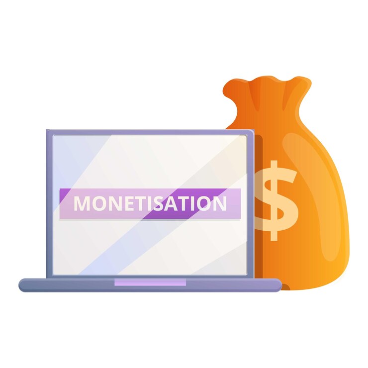 Vector icono de monetización de computadora portátil caricatura de icono de vector de monetización de computadora portátil para diseño web aislado sobre fondo blanco