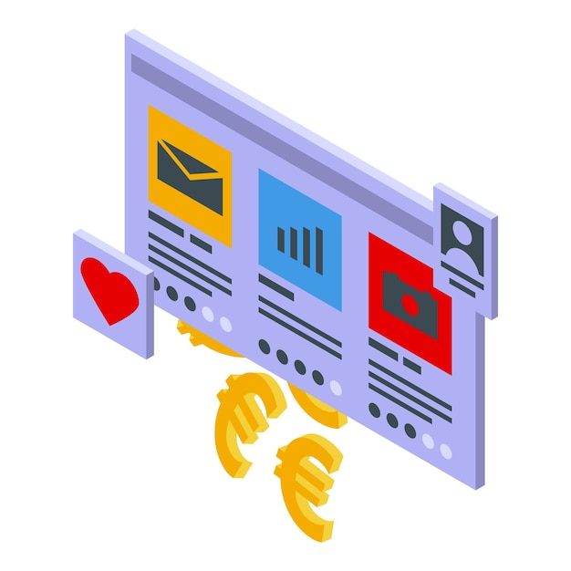 Icono de monetización web Isométrico del icono de vector de monetización web para diseño web aislado sobre fondo blanco