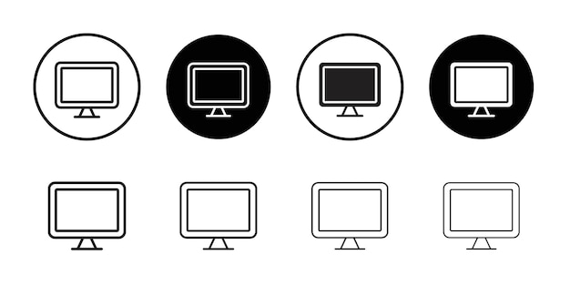 Icono del monitor Arte plano en blanco y negro aislado