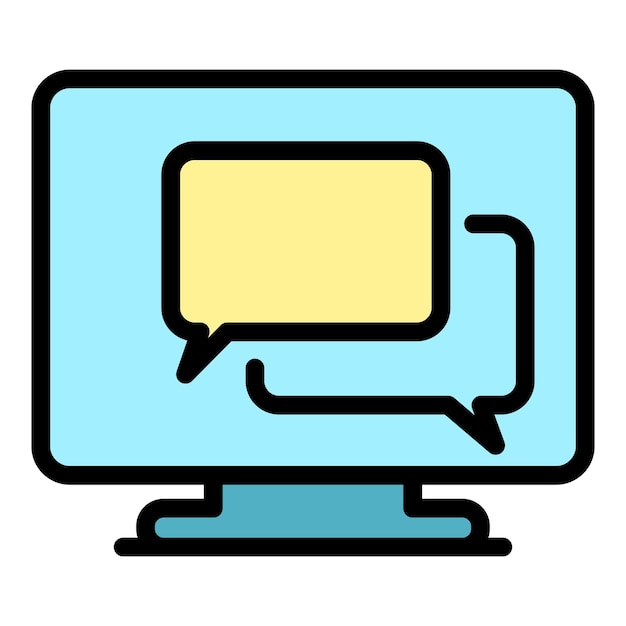 Icono del monitor de chat Contorno del monitor de conversación Icono vectorial de color plano aislado