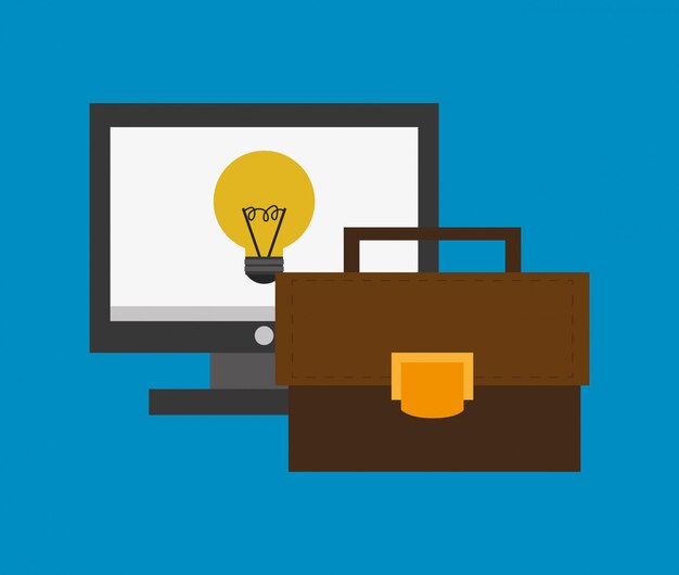 icono de monitor de la computadora y artículos relacionados con la oficina