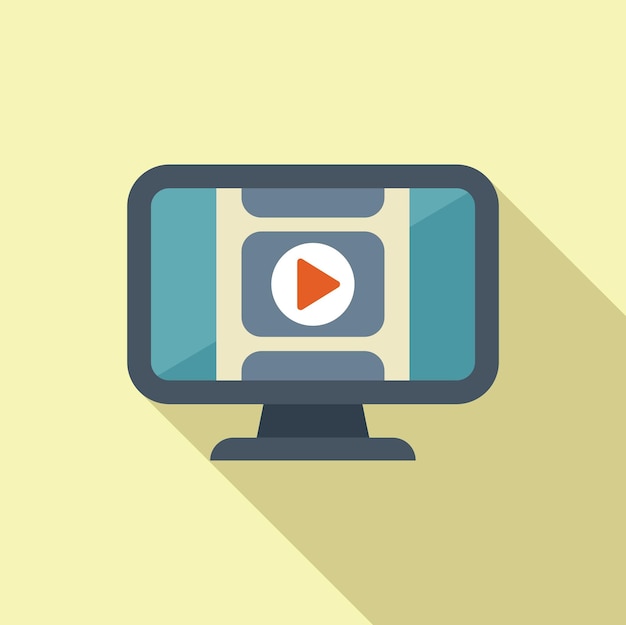 Icono de monitor de computadora de diseño plano moderno con botón de reproducción